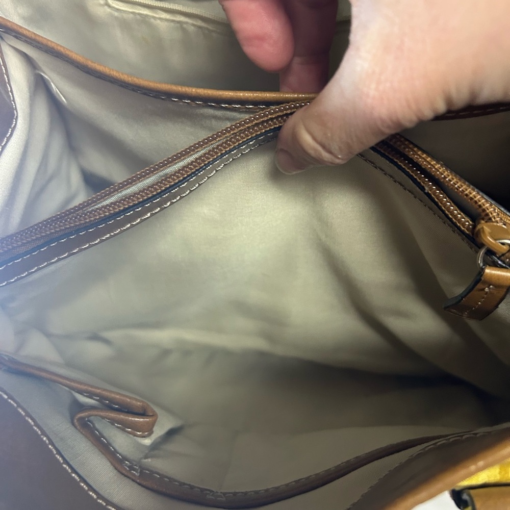 Yellow and Brown Structured Tote with Textured Pattern - Picture 5 of 5